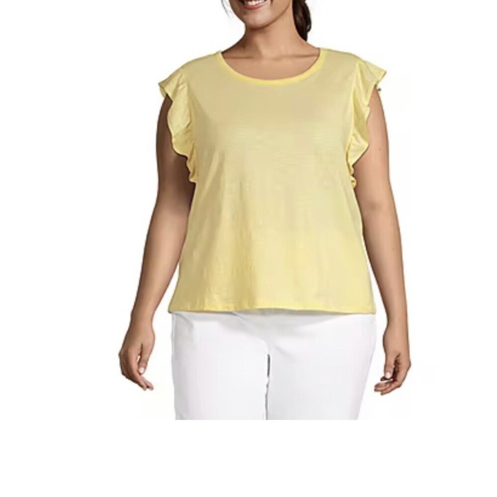 a.n.a  new approach Blouse with ruffled sleeves Size 1X Yellow Breeze ($32)